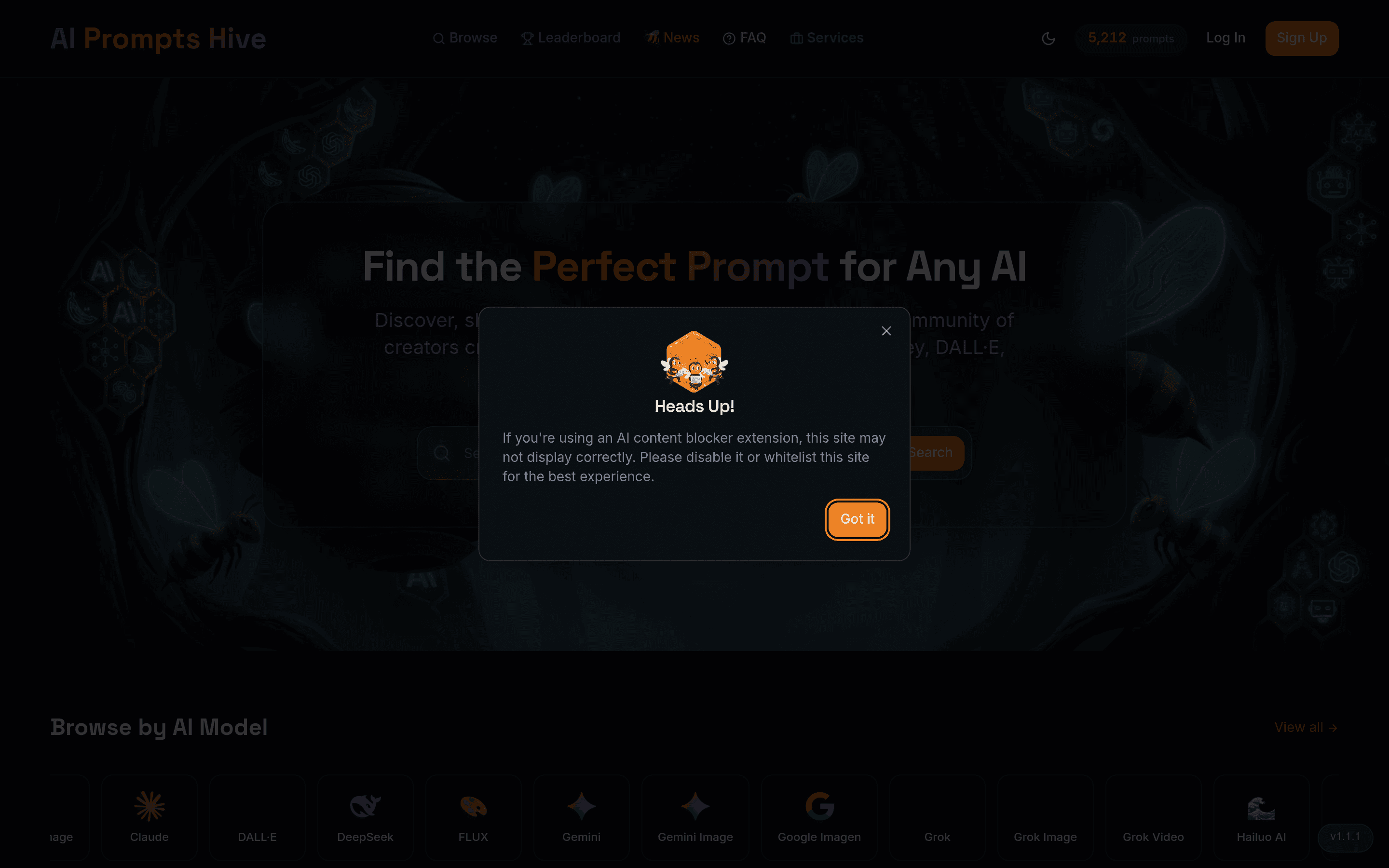 AI Prompts Hive homepage screenshot