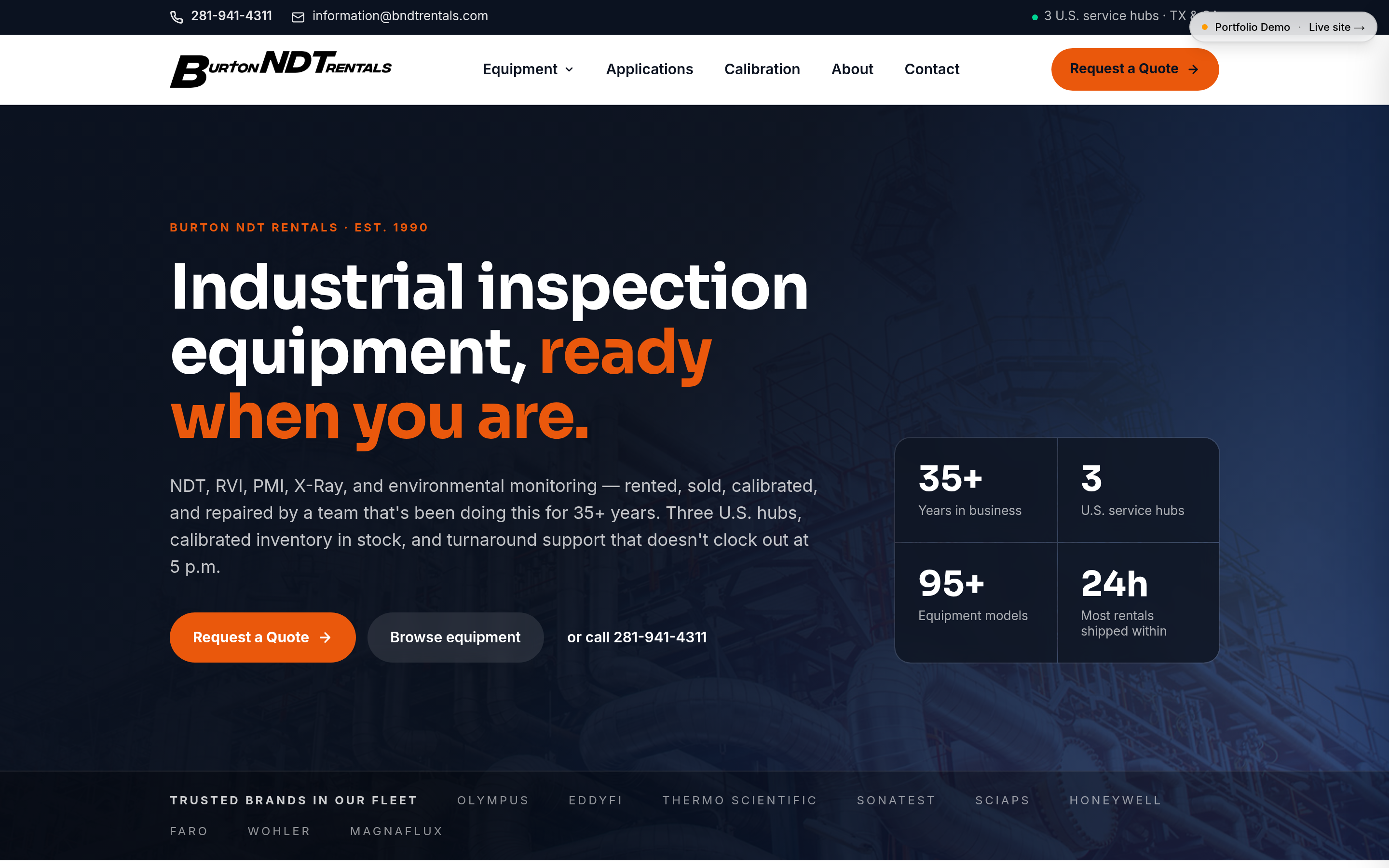 Burton NDT Rentals homepage screenshot