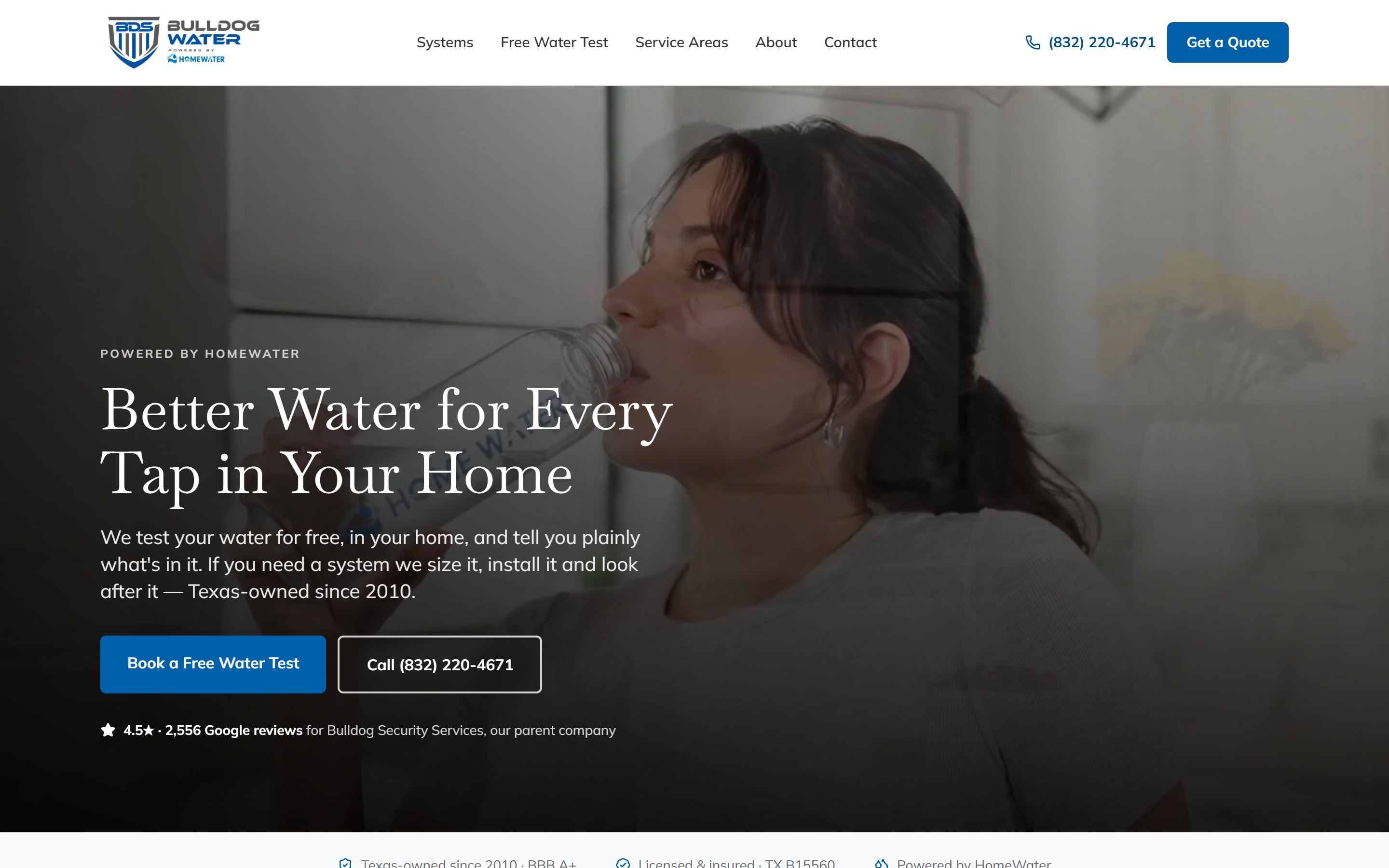 Bulldog Water homepage screenshot