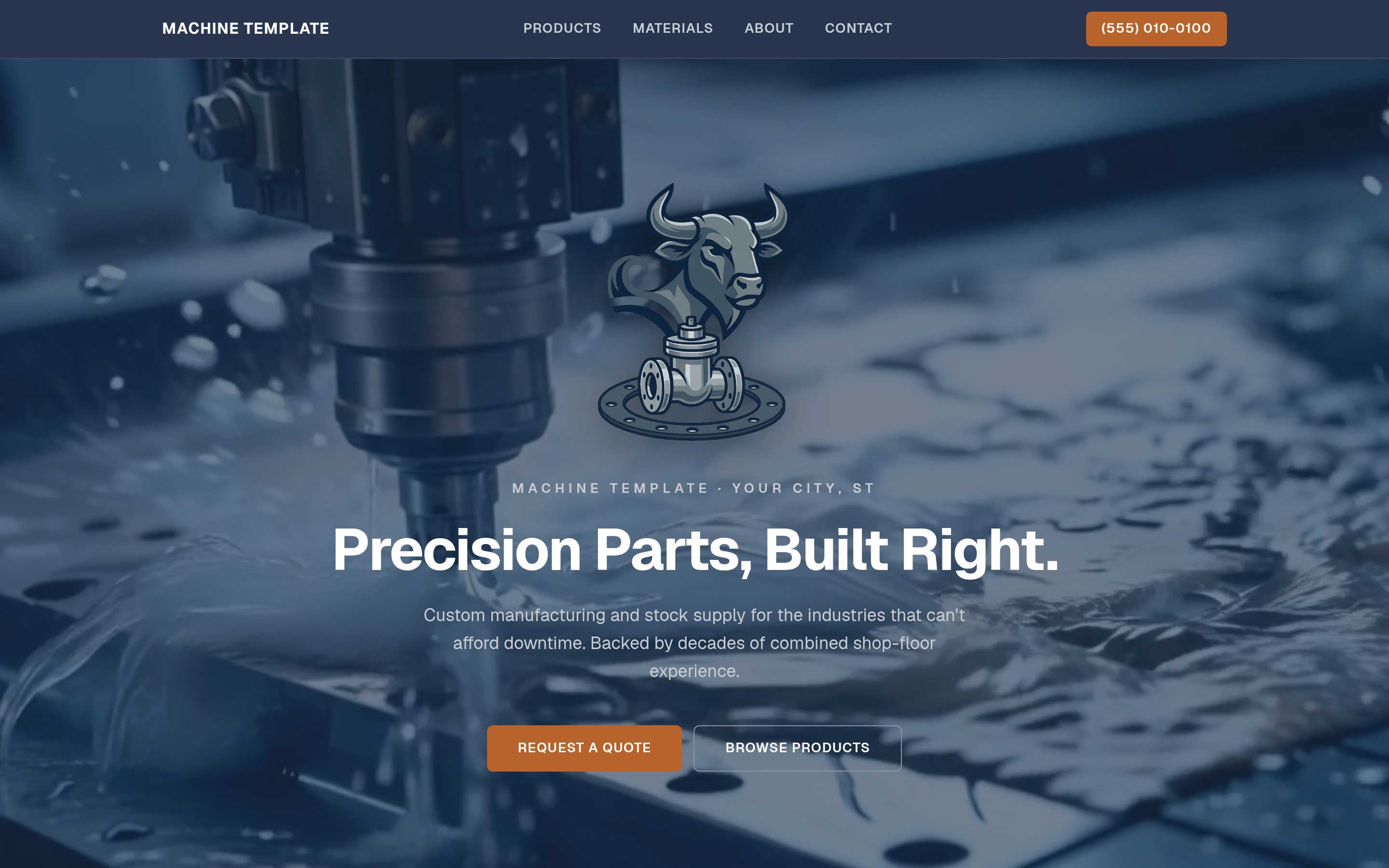Machine Template homepage screenshot